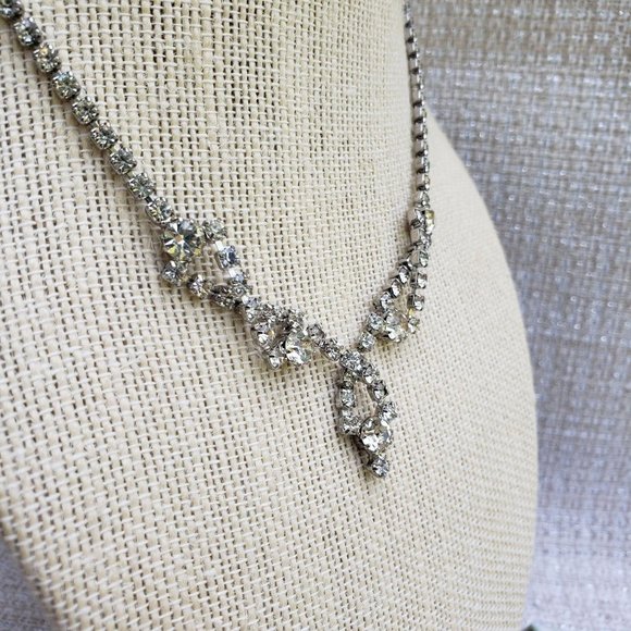 Vintage Clear Rhinestone Swag Drop Necklace 15" Choker - Picture 4 of 8